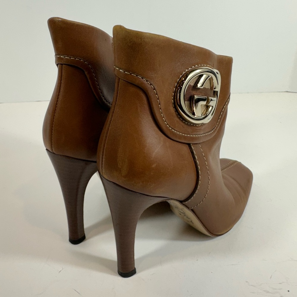 Gucci Brown Leather Interlocking GG Logo Ankle Heeled Boots Size 6 - Picture 3 of 9